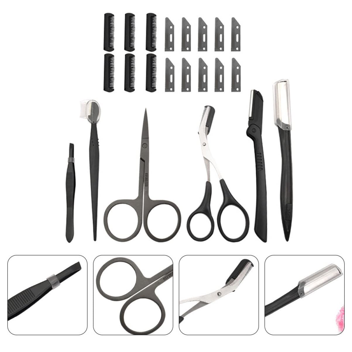 FOMIYES Eyebrow Grooming Kit - 2 Sets Professional Eyebrow Trimming & Shaping Tools with Tweezers, Scissors, Brushes | Perfect for Eyebrow Makeup, Grooming, and Beauty Routine at Home or Salon