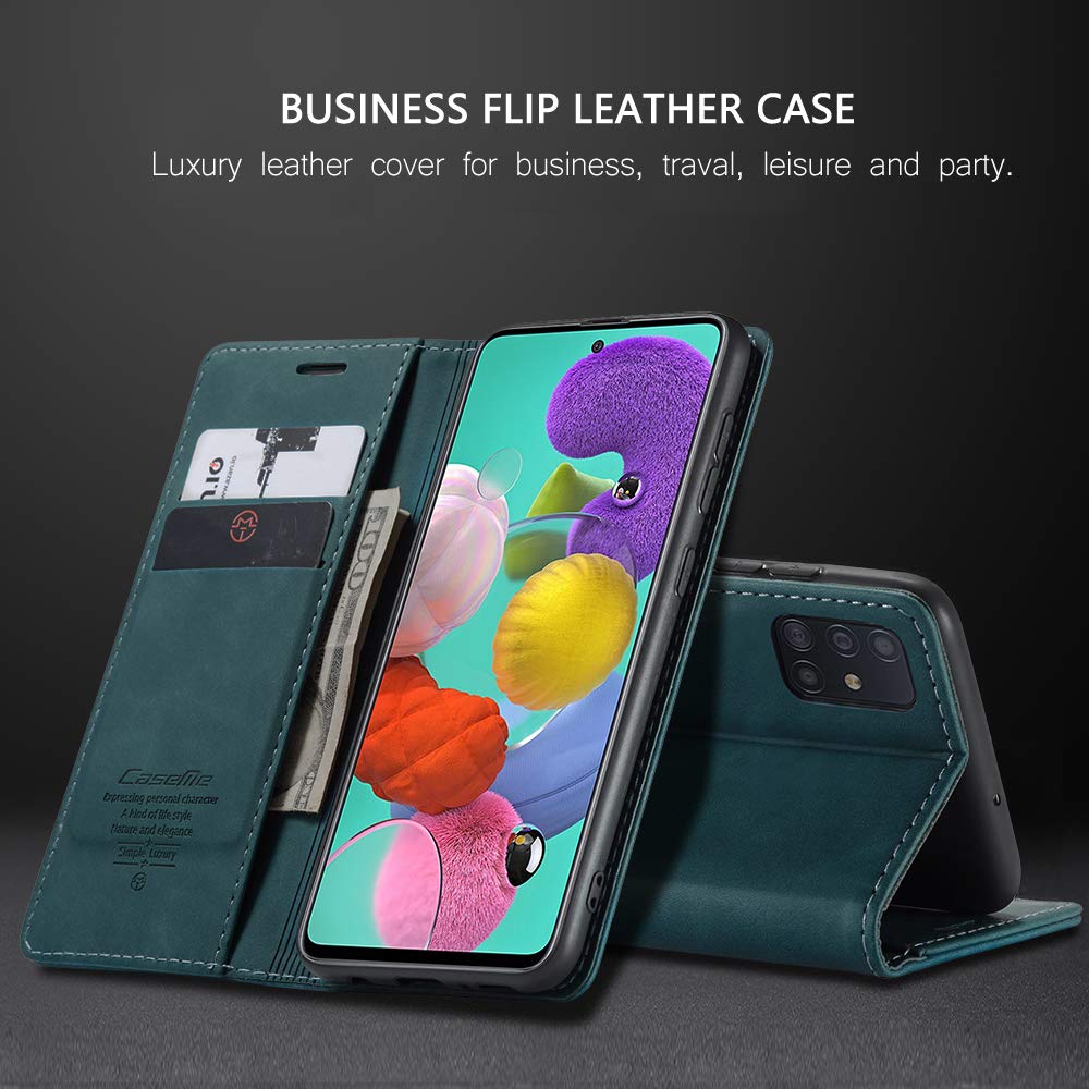 Samsung Galaxy A51 Wallet Case with Magnetic Stand - Book Style Leather Flip Cover with Card Slots & Kickstand - Protective Phone Case for Samsung Galaxy A51 6.5 Inch (Blue) - Perfect for Work, Travel & Daily Use
