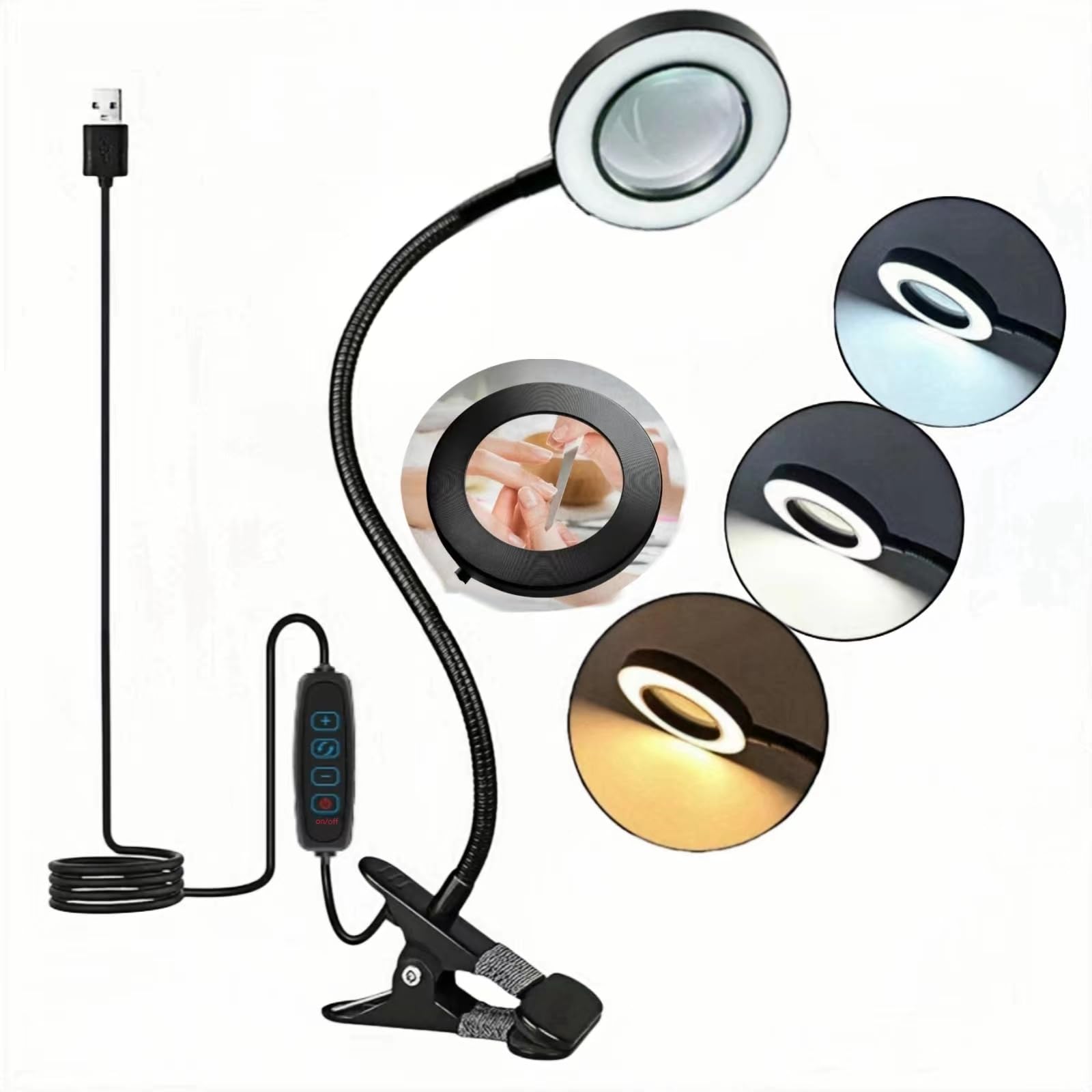 LED Magnifying Glass with Light - 12W Adjustable Gooseneck Desk Lamp, 3 Color Modes & Dimmable for Crafts, Reading, Jewelry Making - Perfect for Hobbyists, Professionals & Elderly Use