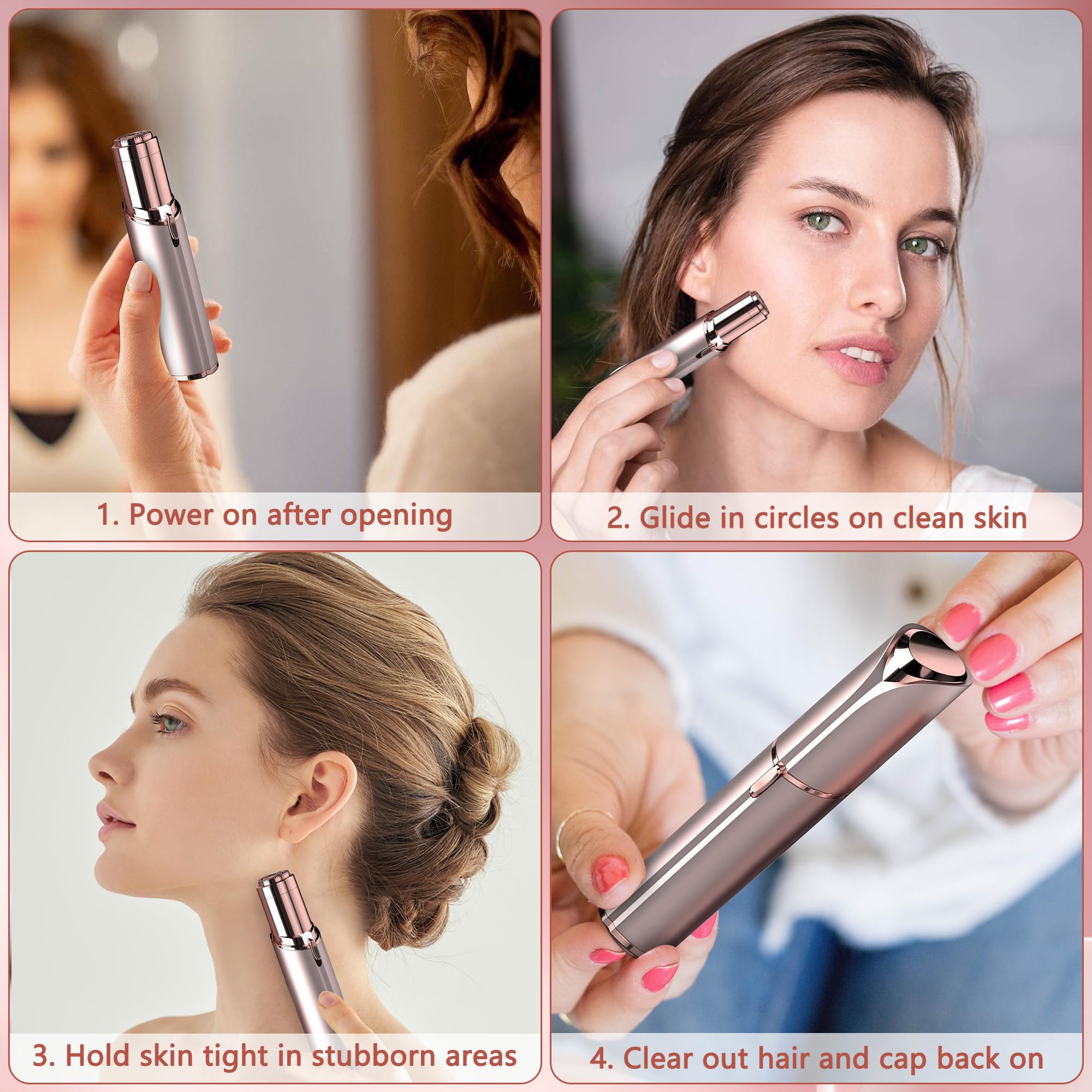 Painless Facial Hair Remover for Women - Electric Hair Removal Device for Face & Lips - Peach Fuzz Shaver with LED Light (White) | Perfect for Smooth Skin at Home, Travel & Quick Touch-Ups