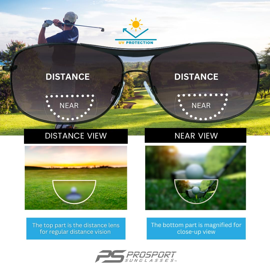 ProSPORT Aviator Bifocal Sunglasses +2.50 - Black Gunmetal Frame with Smoke Lens - Bifocal Reading Glasses for Men & Women - Perfect for Driving, Fishing, and Outdoor Activities