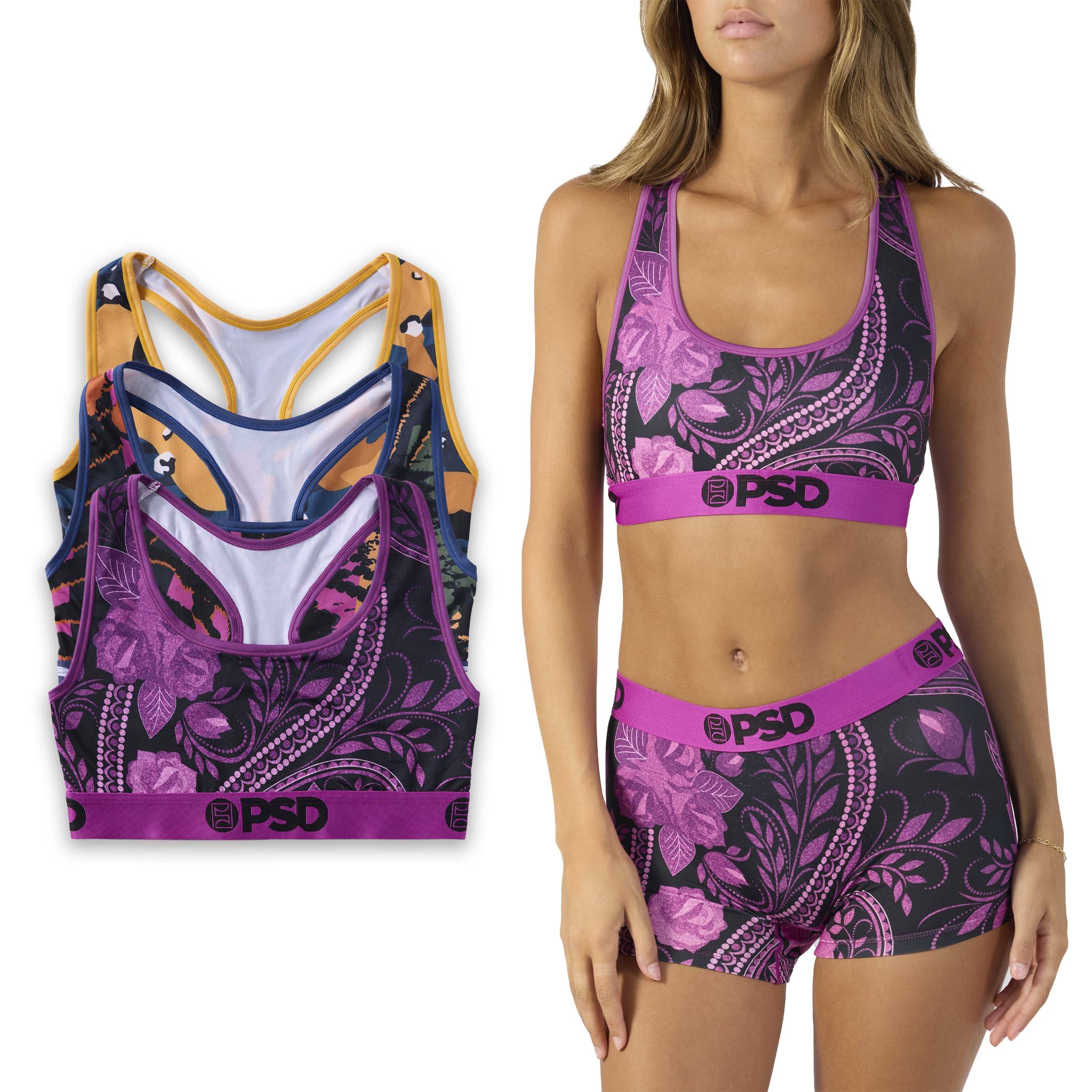 PSD Women's Basic Solid Sports Bra - Breathable Racerback Workout Bra with Microfiber Fabric | Yoga, Gym, Running & Activewear