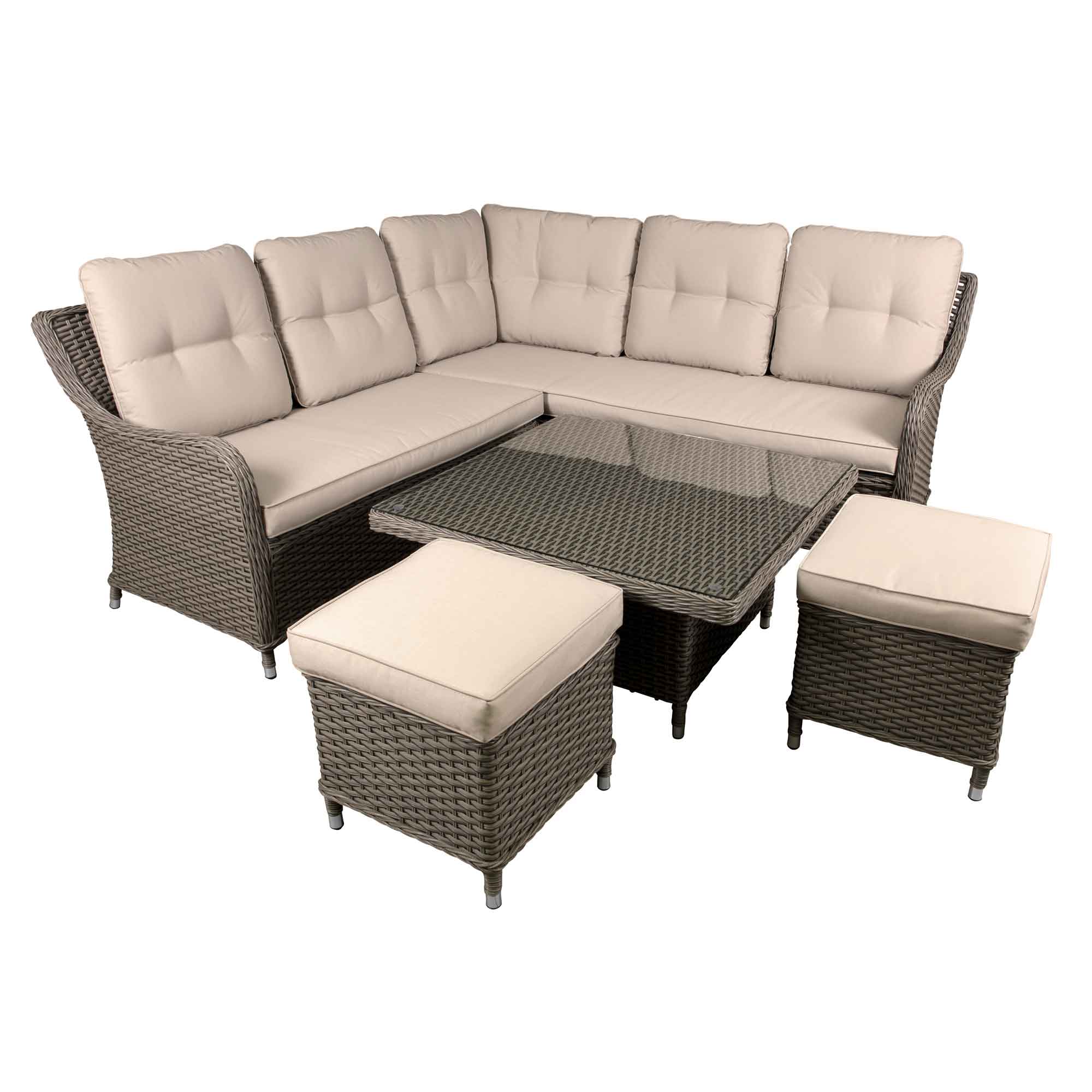 Premium Chester Outdoor Rattan Wicker Corner Sofa Set with Adjustable Table - Weather-Resistant Brown Patio Furniture (DG89) - Perfect for Garden, Poolside & Backyard Relaxation