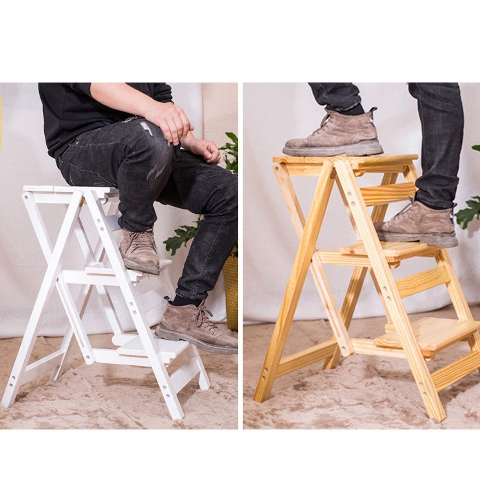 3-Step Wooden Folding Step Stool - Portable Kitchen & Library Ladder, Compact Shelf Step Stool with Non-Slip Surface | Perfect for Reaching High Cabinets, Bookshelves & Home Organization