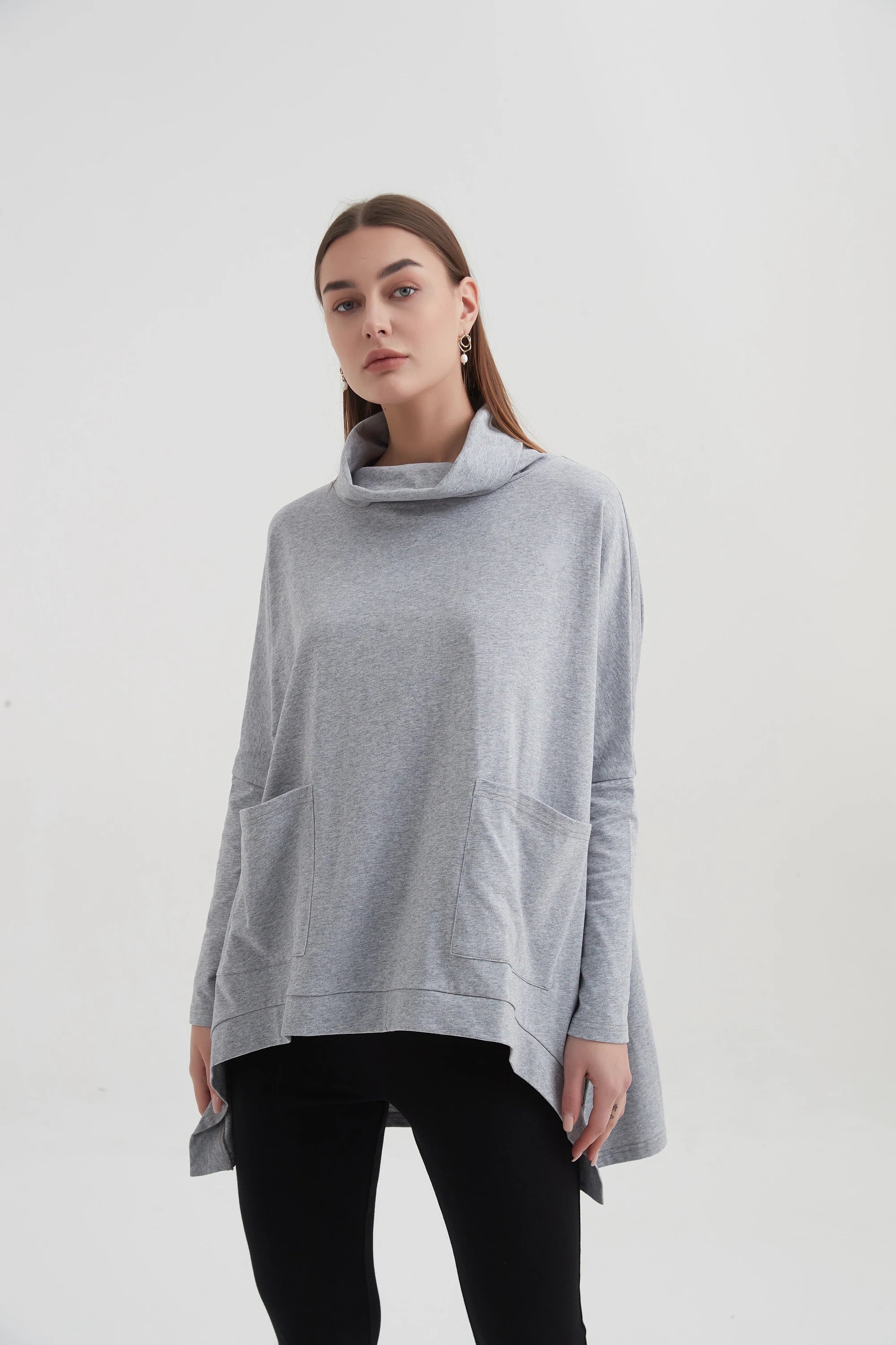 Boxy Pocket Top Grey Marle - Stylish Casual Women's Shirt for Everyday Wear & Layering
