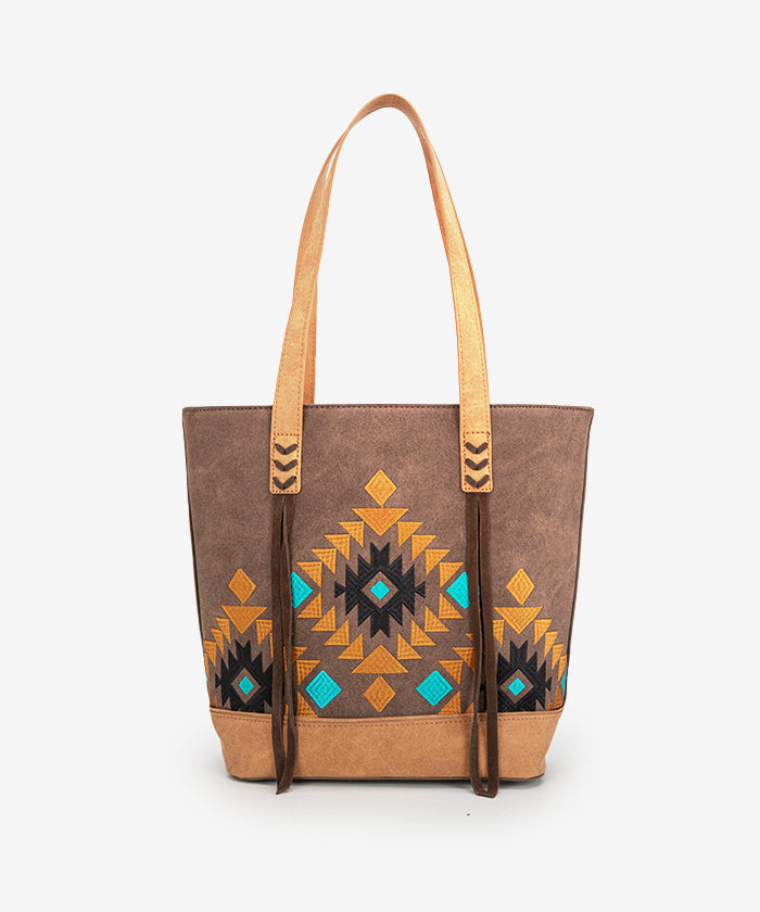Montana West Aztec Embroidered Tote Bag Set for Women - Stylish Boho Shoulder Bag with Handmade Tribal Patterns - Perfect for Travel, Beach, Shopping & Everyday Use