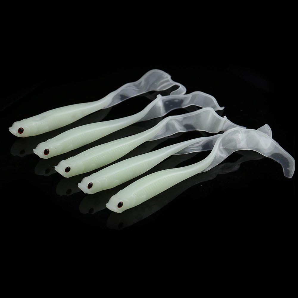 HERCHR 5Pcs Soft Fishing Lures - 13cm PVC Artificial Paddle Tail Swimbaits for Saltwater & Freshwater Fishing - Ideal for Bass, Trout, and Walleye - Perfect for Kayak, Boat, and Shore Fishing