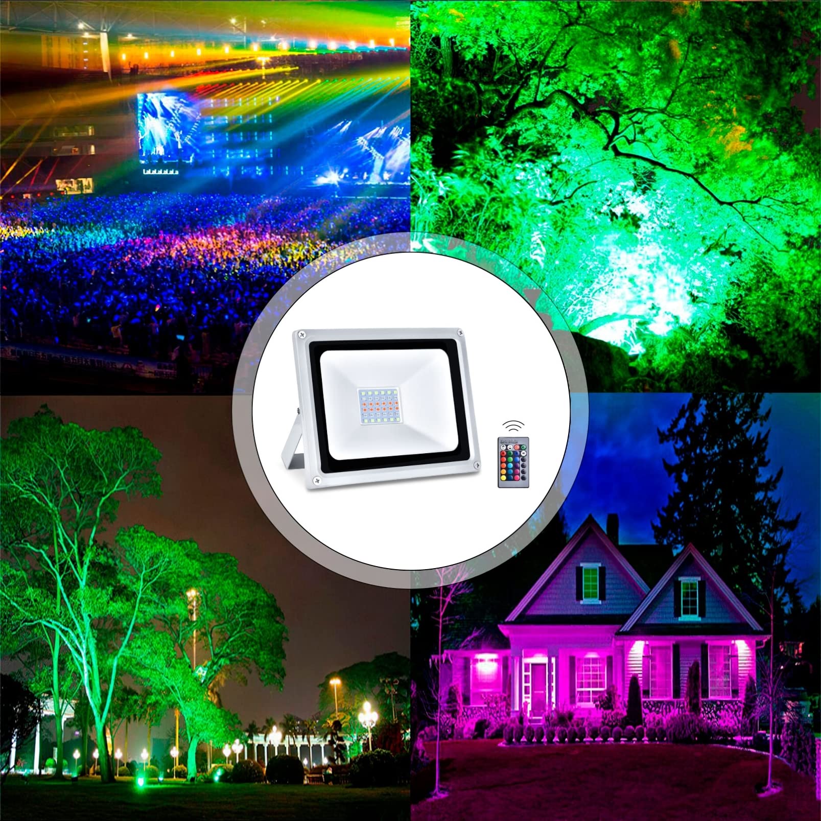 8 Pack 30W LED RGB Floodlights with Remote Control - 16 Colors & 4 Dynamic Modes, IP65 Waterproof Outdoor Security Lights, Dimmable Landscape Wall Spotlights for Garden, Patio, Yard, and Pool Area Lighting
