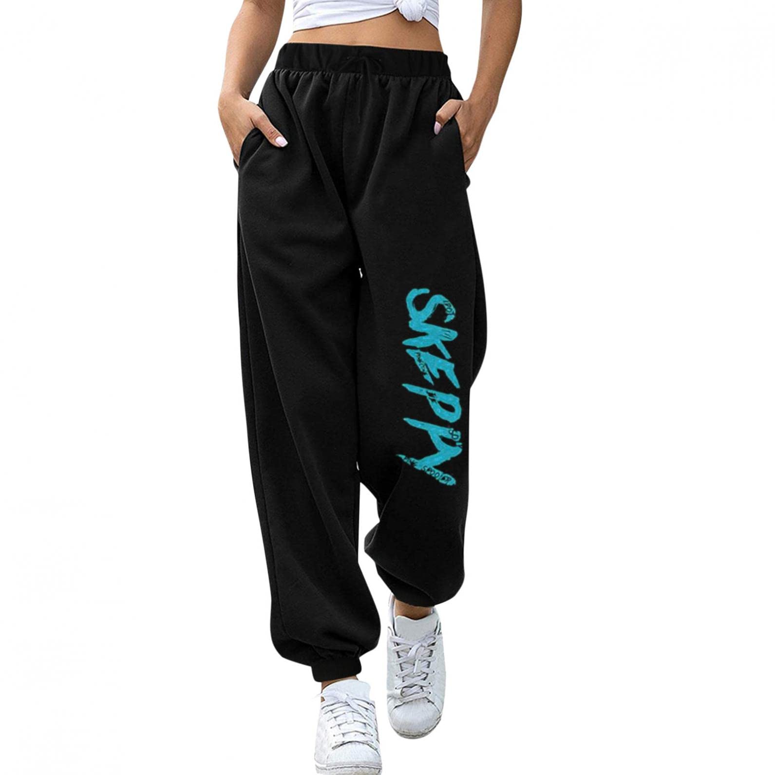 **Women's Cotton High Waist Sweatpants - Loose Fit Joggers with Pockets for Yoga, Running & Lounge | Streetwear Casual Pants**