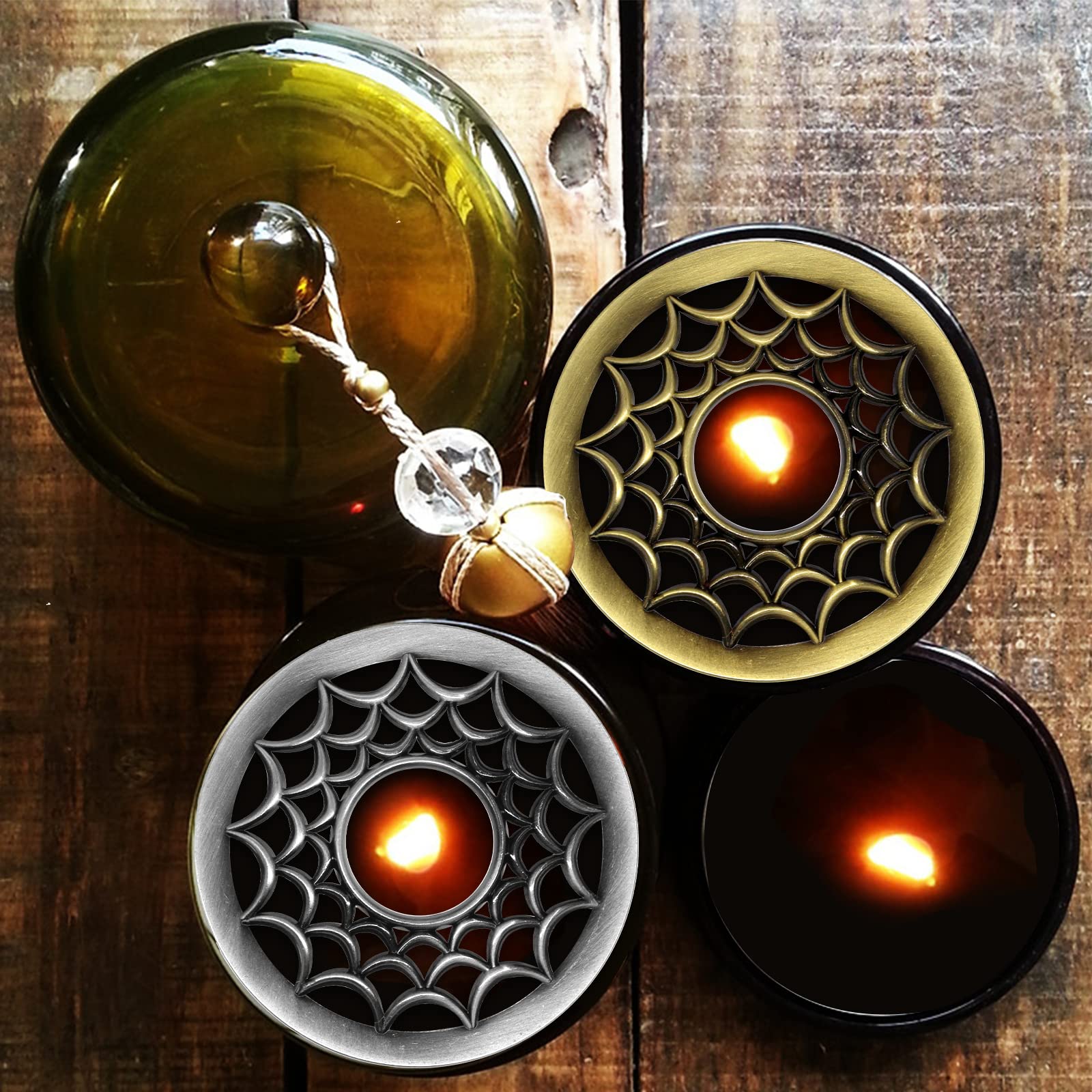Hion Scented Candle Toppers - Decorative Jar Lids & Shades for Even Wax Melting (Net Silver) | Candle Accessories & Gifts for Women | Perfect for Home Decor, Spa Relaxation & Romantic Ambiance