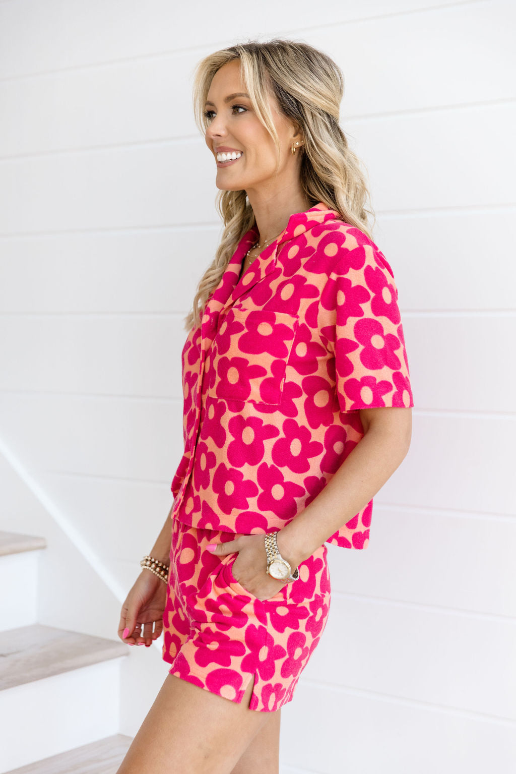 Floral Print Terry Cloth Button Down Top for Girls - Fun & Comfortable Casual Wear for School, Playdates & Outings