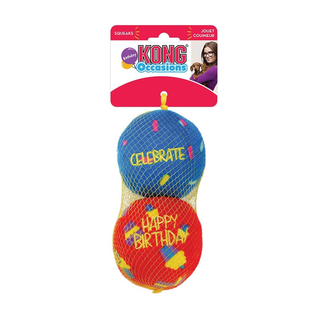 KONG Occasions Birthday Balls Dog Toy - Durable Chew Toy for Small & Large Dogs - Perfect Birthday Gift for Pets - Fun Playtime Indoors & Outdoors