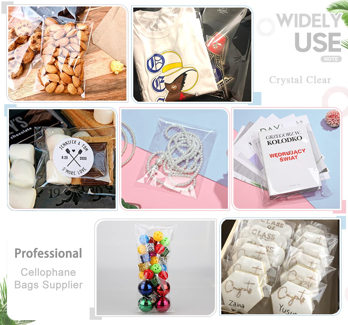 50 Pcs Clear Resealable Cellophane Bags 10