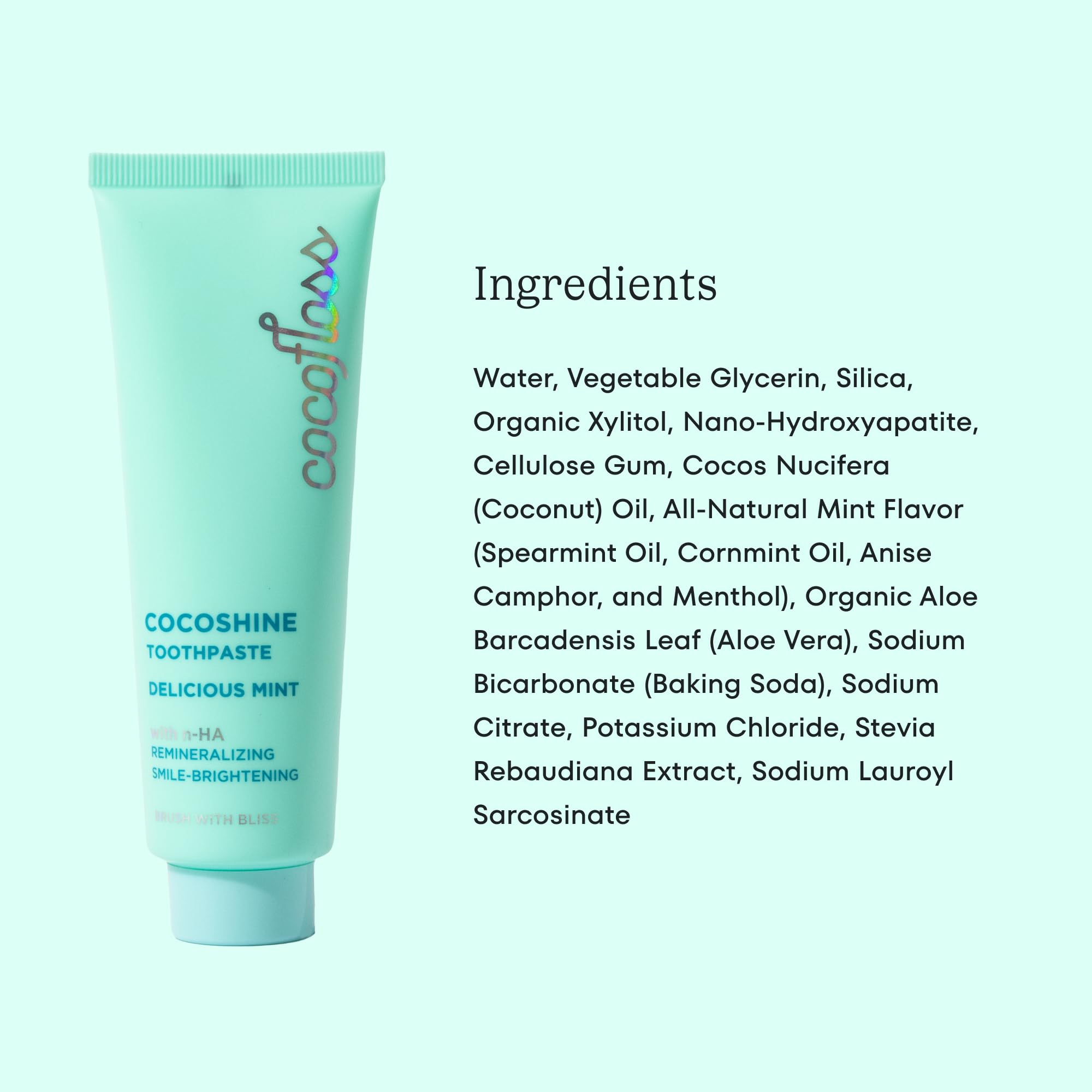 Cocofloss Cocoshine Whitening Toothpaste - Fluoride-Free with n-HA for Sensitive Teeth, Remineralizes & Repairs Enamel, Kid-Friendly Natural Mint Flavor, 3.4 oz - Perfect for Daily Oral Care & Family Use