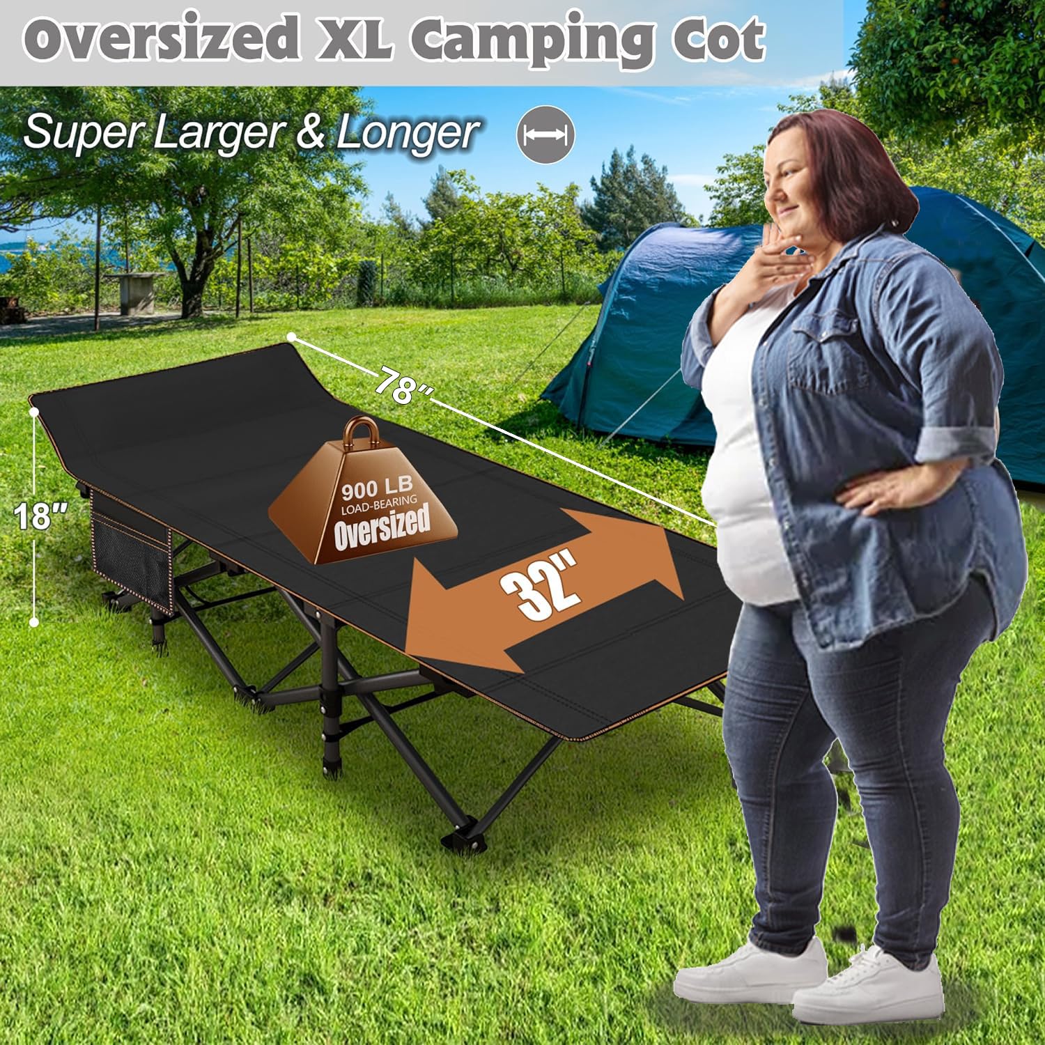 H&ZT Oversized Camping Cot with Mattress - Portable Folding Bed for Adults, Guest & Travel - Perfect for Camping, Home Use & Emergency Sleeping