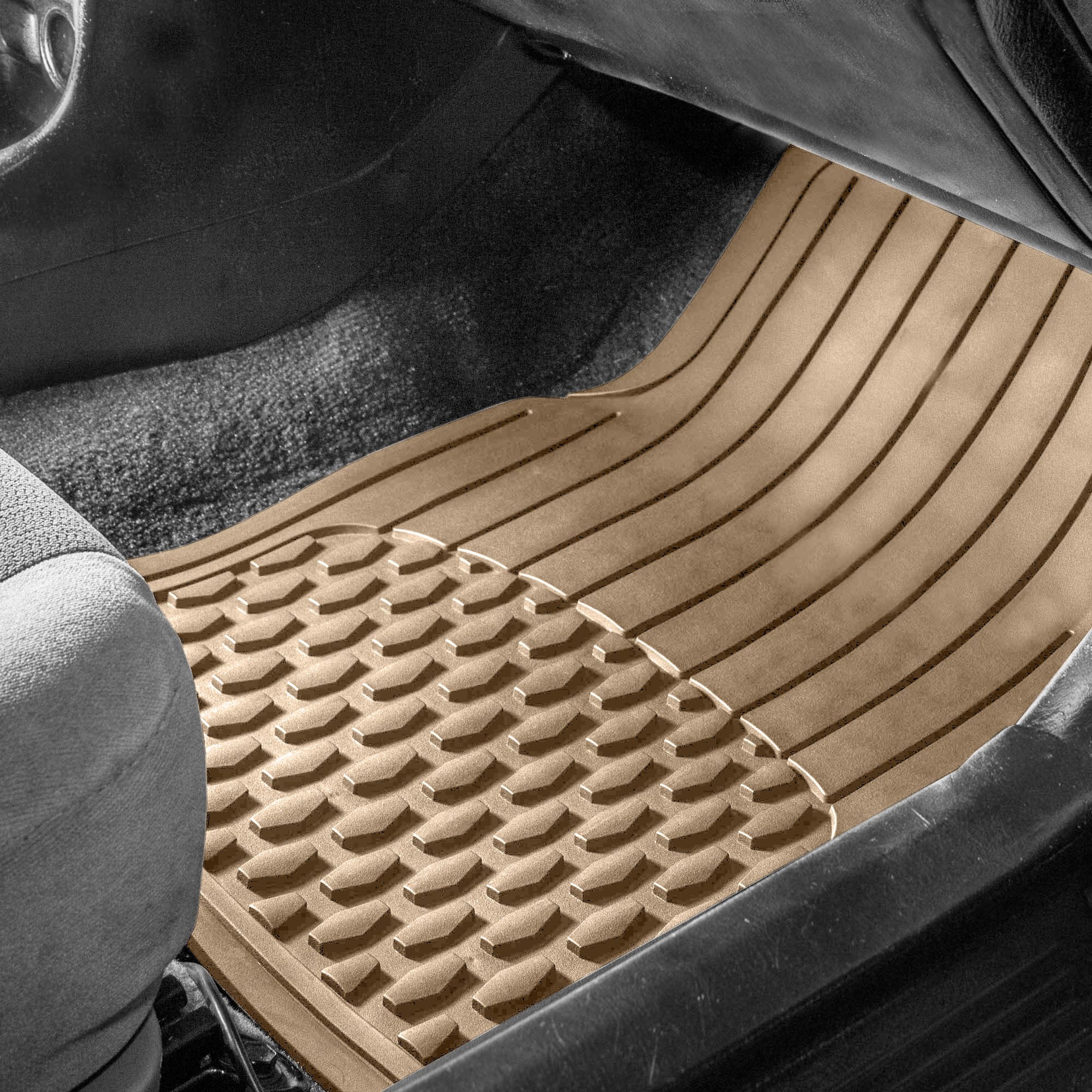 FH Group 4-Piece Climaproof™ Vinyl Car Floor Mats Set with Trimmable Cargo Liner - Universal Fit for Cars, Trucks & SUVs - Waterproof, Durable & Easy to Clean - Perfect for All-Weather Protection (Beige) - Ideal for Road Trips, Daily Commutes & Off-Road Adventures