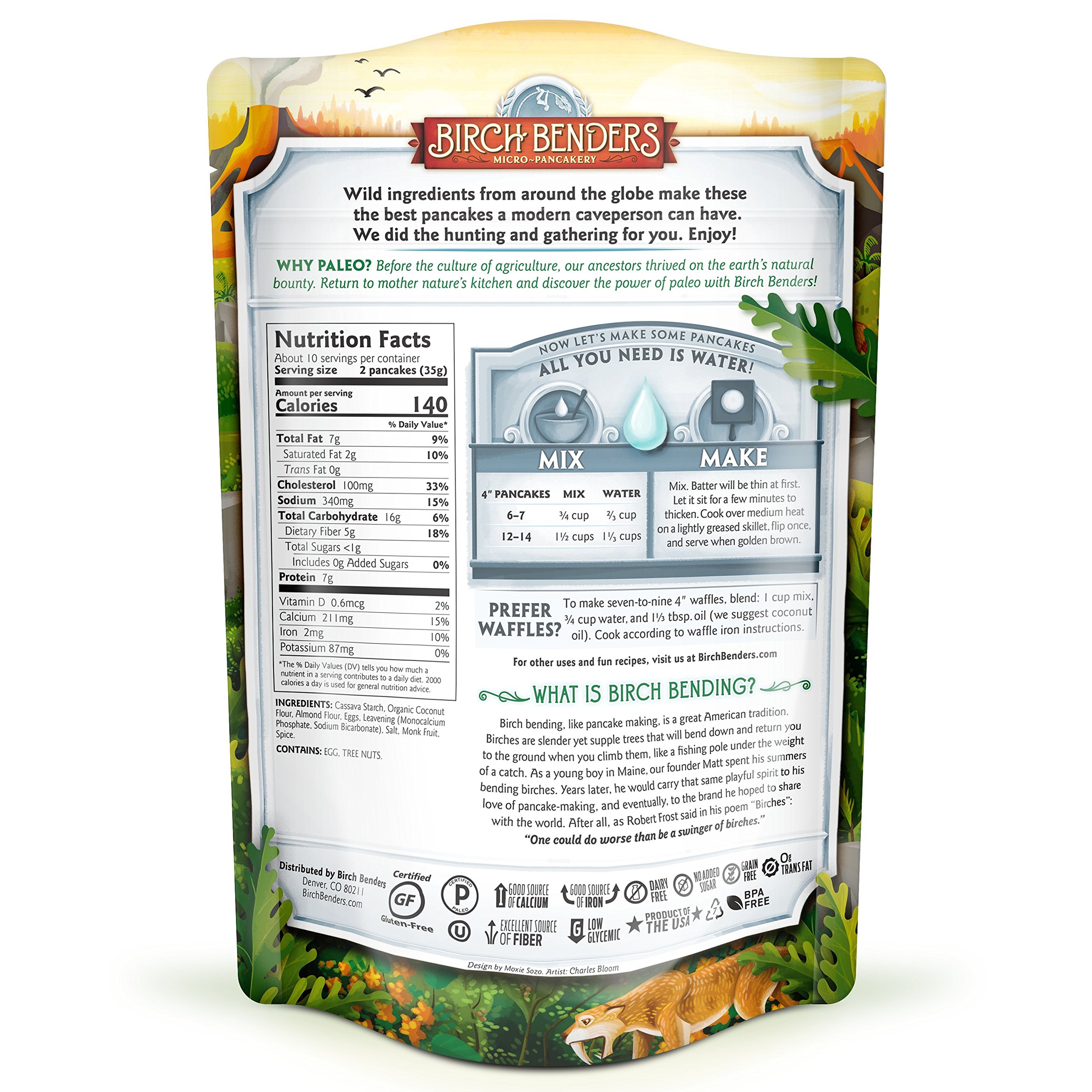 Birch Benders Paleo Pancake & Waffle Mix - Low Carb, High Protein, High Fiber, Gluten Free, Keto Friendly, Prebiotic, Low Glycemic - 12 oz (Pack of 2) - Perfect for Keto Breakfast, Healthy Snacks & Family Brunch