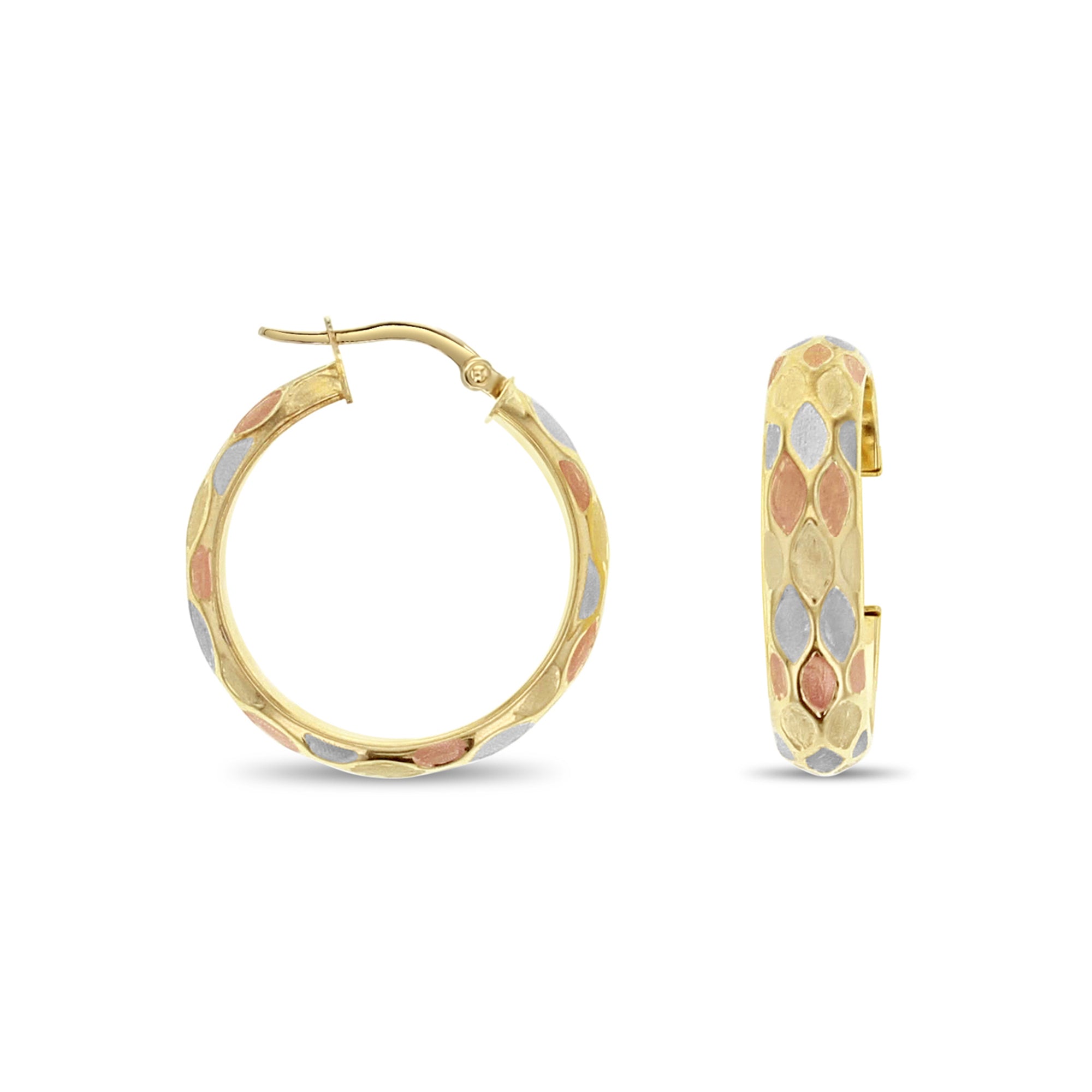 29MM White & Rose Gold Diamond Cut Hoop Earrings for Women - Elegant Everyday Wear & Special Occasions
