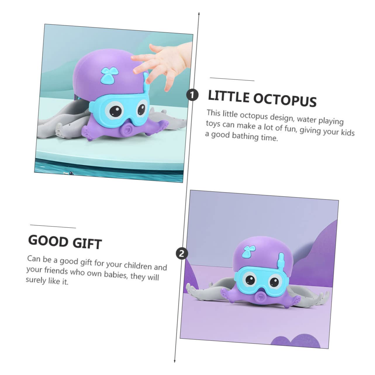 VICASKY 5-Pack Wind Up Swimming Octopus Toys - Purple Plastic Diving Bath Toys for Kids, Boys & Girls - Fun Pool, Bathtub & Beach Water Play for Toddlers