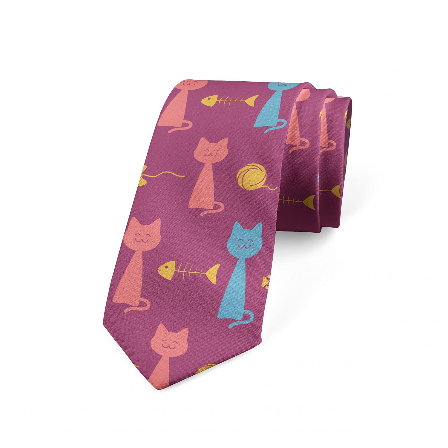Ambesonne Men's Necktie - Cats & Playful Items Art Design, 3.7