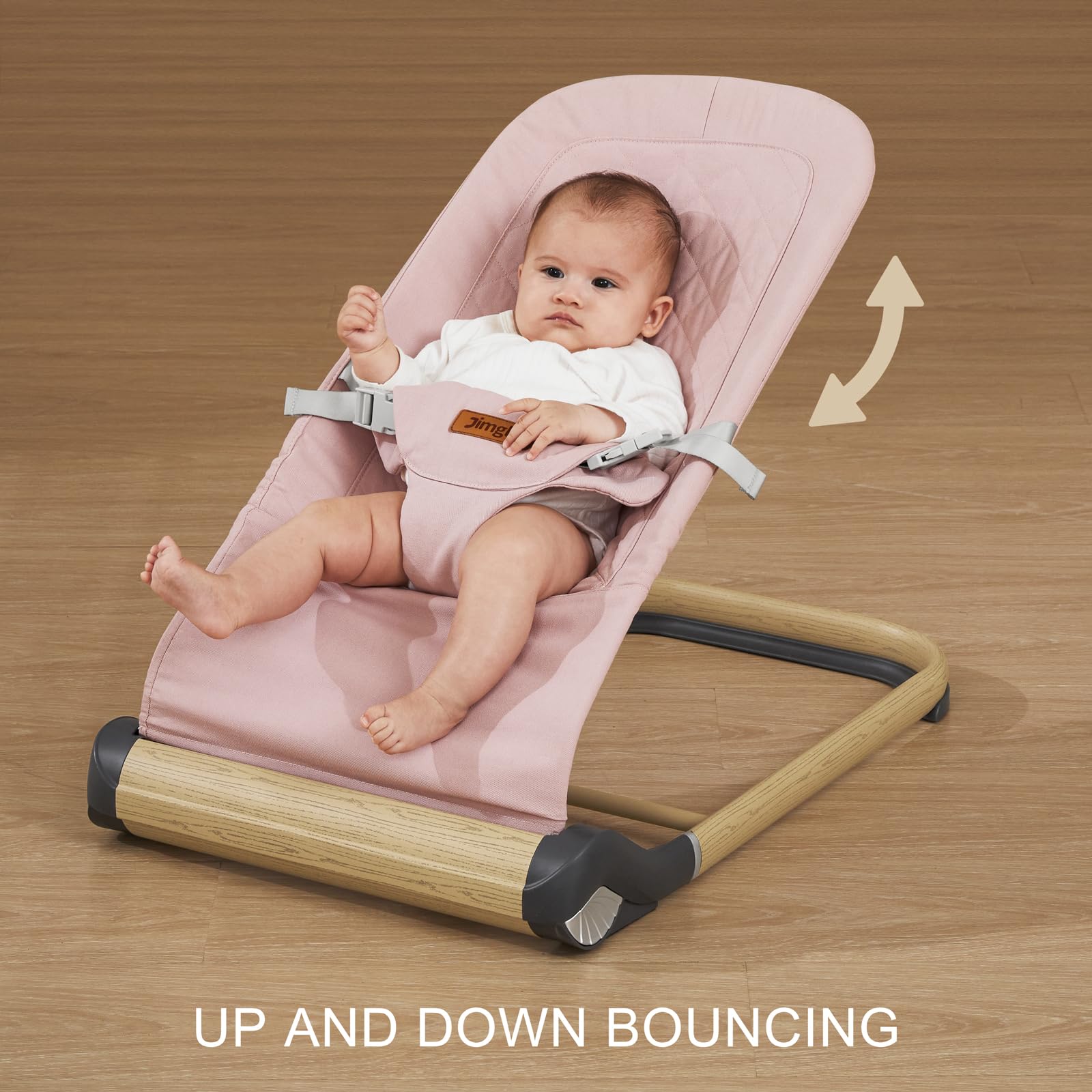 Foldable Baby Bouncer Seat - Adjustable Height Infant Bouncer with Soft Cotton Cover (Pink) | Portable & Lightweight for Home, Travel & Outdoor Use