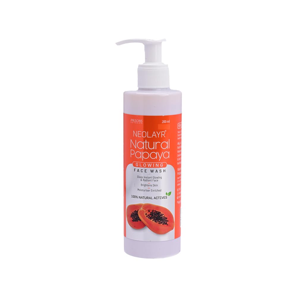 Neolayr Natural Papaya Glowing Face Wash with Papaya Extracts - Brightening & Moisturizing Cleanser for Radiant Skin (200ml) | Perfect for Daily Skincare Routine & Achieving a Healthy Glow