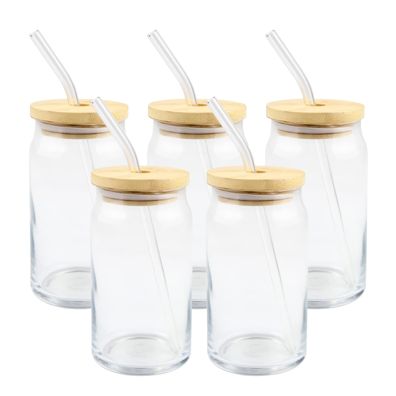 QOMOLANGMA 48-Pack Sublimation Blank 16oz Beer Glasses - Clear Can Shaped Drinking Cups with Lids & Straws for Heat Press Transfer - Perfect for DIY Customization, Parties, Bars, and Home Use