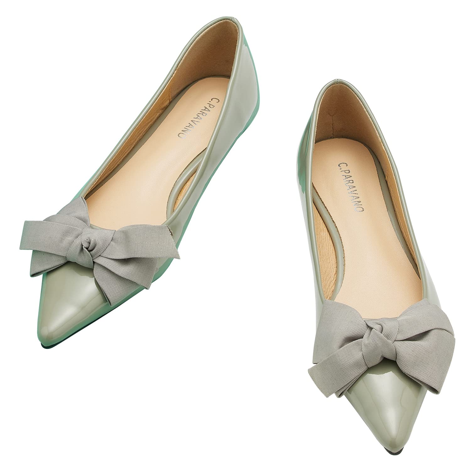 C.Paravano Women's Pointy Bow Flats - Comfortable & Stylish Slip-On Shoes for Casual Wear & Office (Light Green, Size 7.5) | Perfect for Work, Date Night & Everyday Outfits