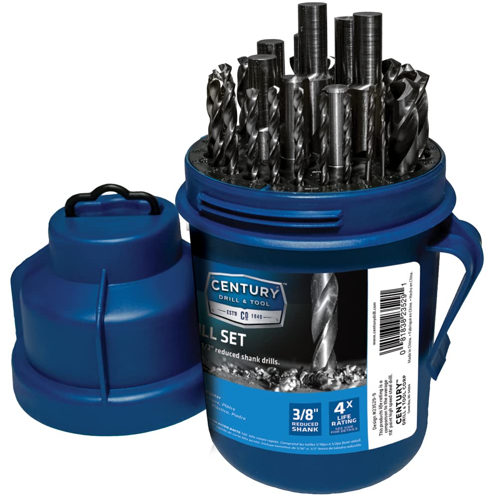 Century Drill & Tool 23529 29-Piece Brite HSS Reduced Shank Drill Bit Set - High Speed Steel Metal & Wood Drilling Bits for DIY Projects, Home Improvement, and Professional Use