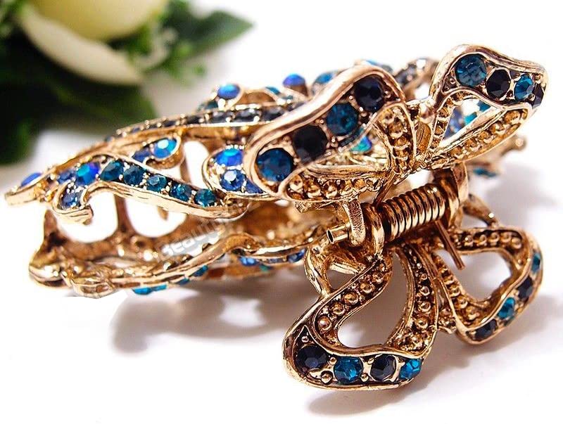 Antique Gold Plated Rhinestone Hair Clips for Women - Crystal Hair Claw Clamp with Non-Slip Design for Thin & Thick Hair - Elegant Hair Accessories for Parties, Weddings & Everyday Styling