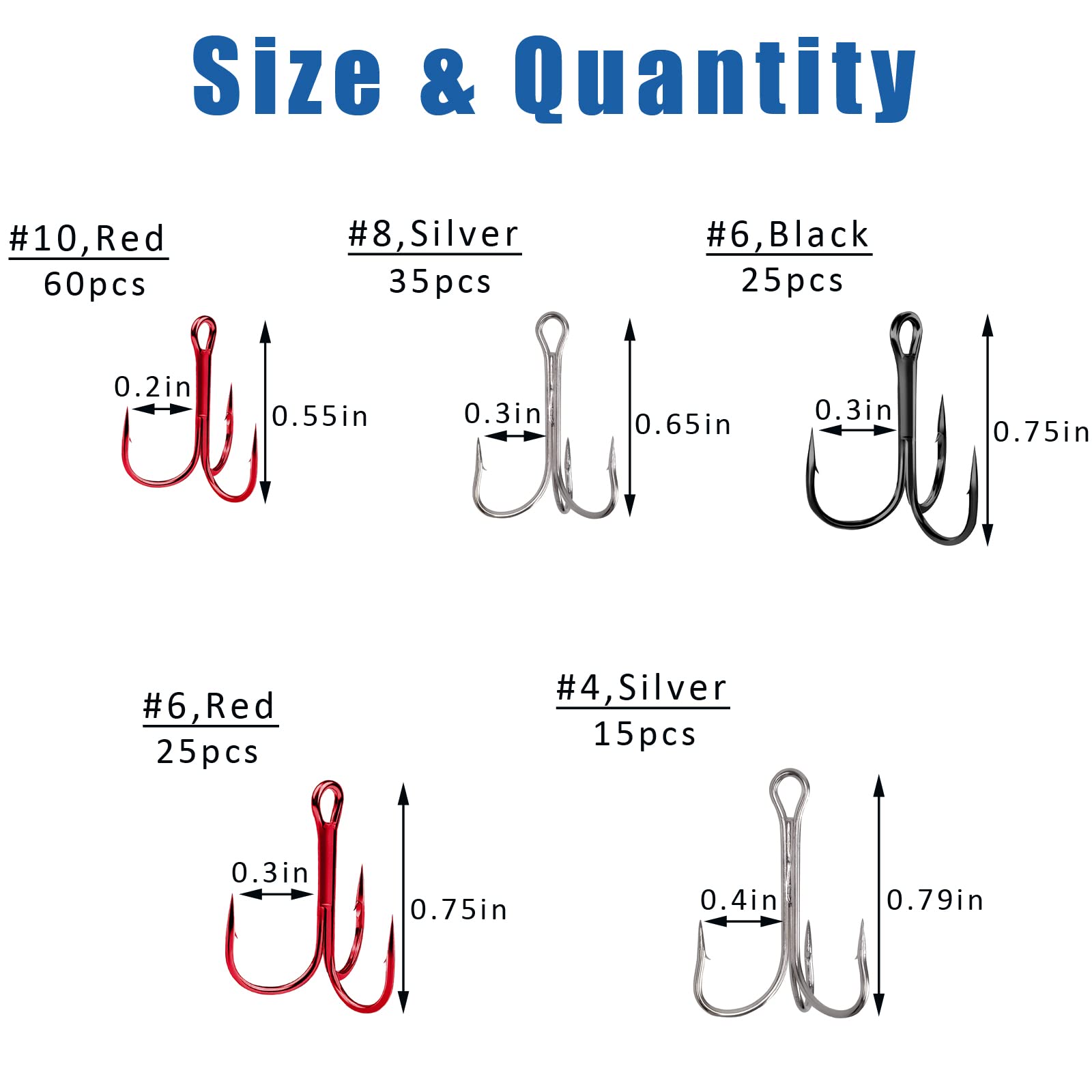 JSHANMEI High Carbon Steel Fishing Treble Hooks Kit - Ultra Sharp Round Bend Hooks for Hard Bait Lures | Saltwater & Freshwater Fishing | Perfect for Bass, Trout, and Walleye Angling