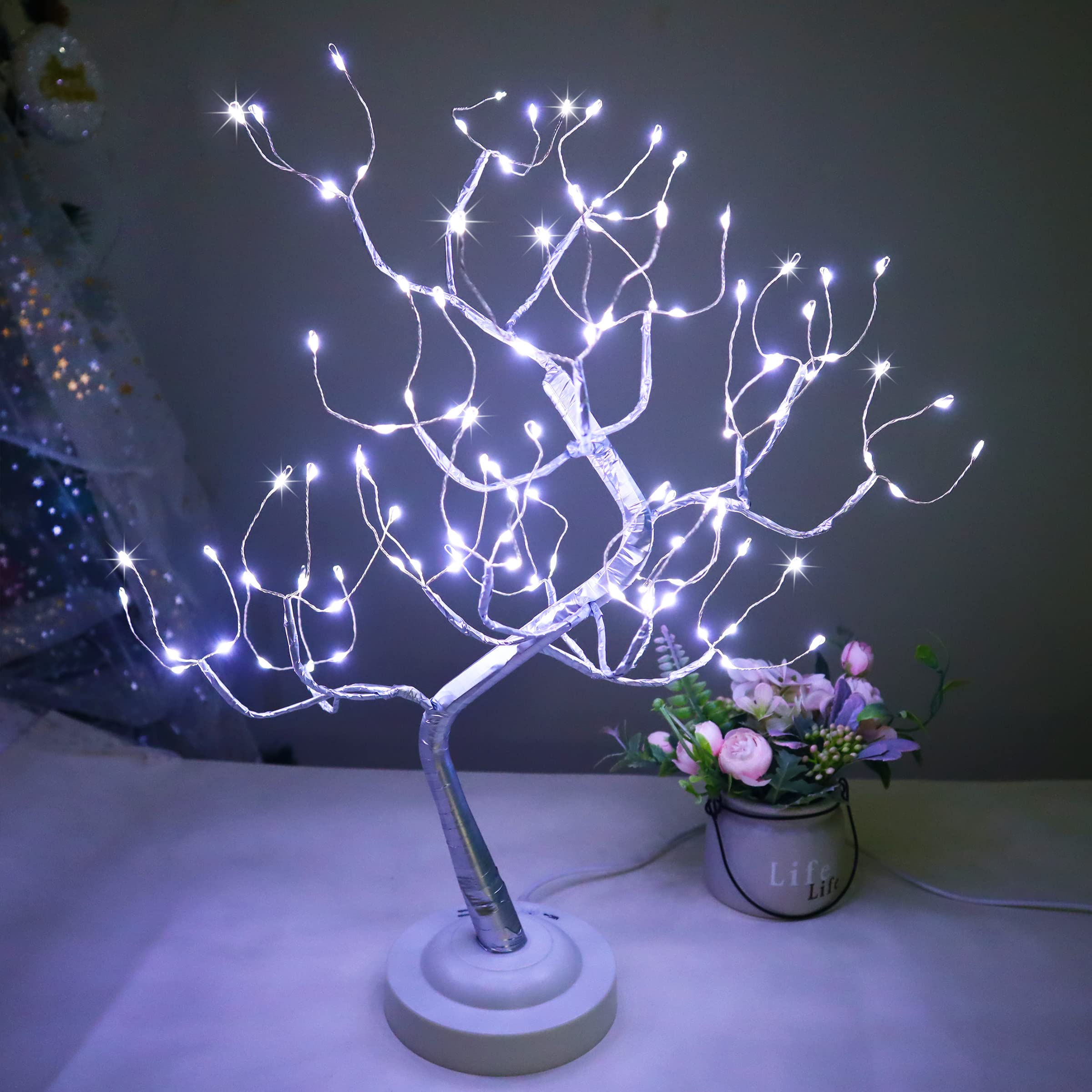 108 LED Fairy Tree Lamp - Cool White Miniature Lighted Tree with Music Modes, USB/Battery Powered 20