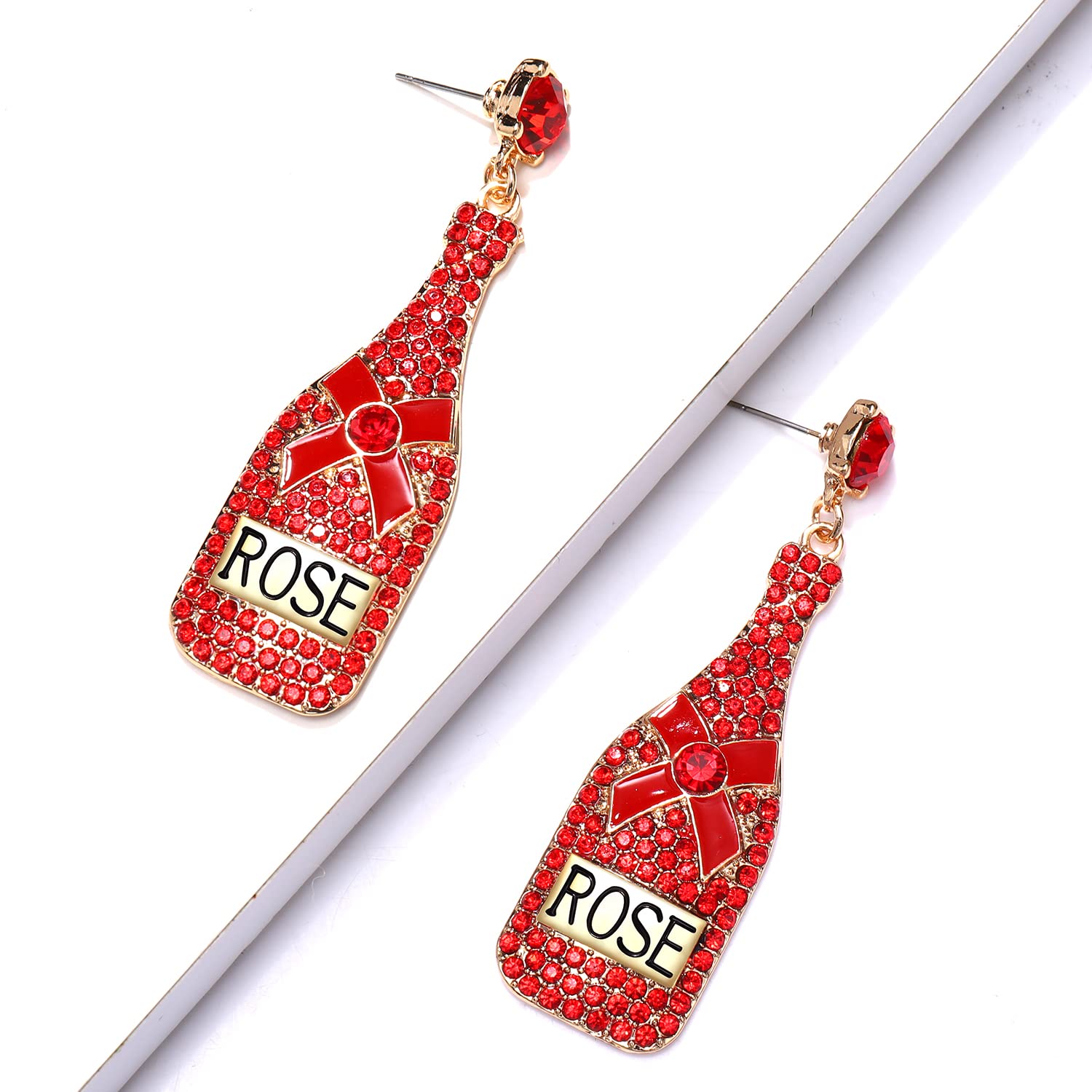 Sparkling Champagne Bottle Dangle Earrings for Women - Elegant Rhinestone & Enamel Statement Jewelry - Perfect for Parties, Weddings & Gift Giving