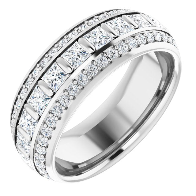 2.73 Carat Princess & Round Triple Row Diamond Eternity Band for Women - Elegant Wedding Ring, Anniversary Gift, Bridal Jewelry for Special Occasions