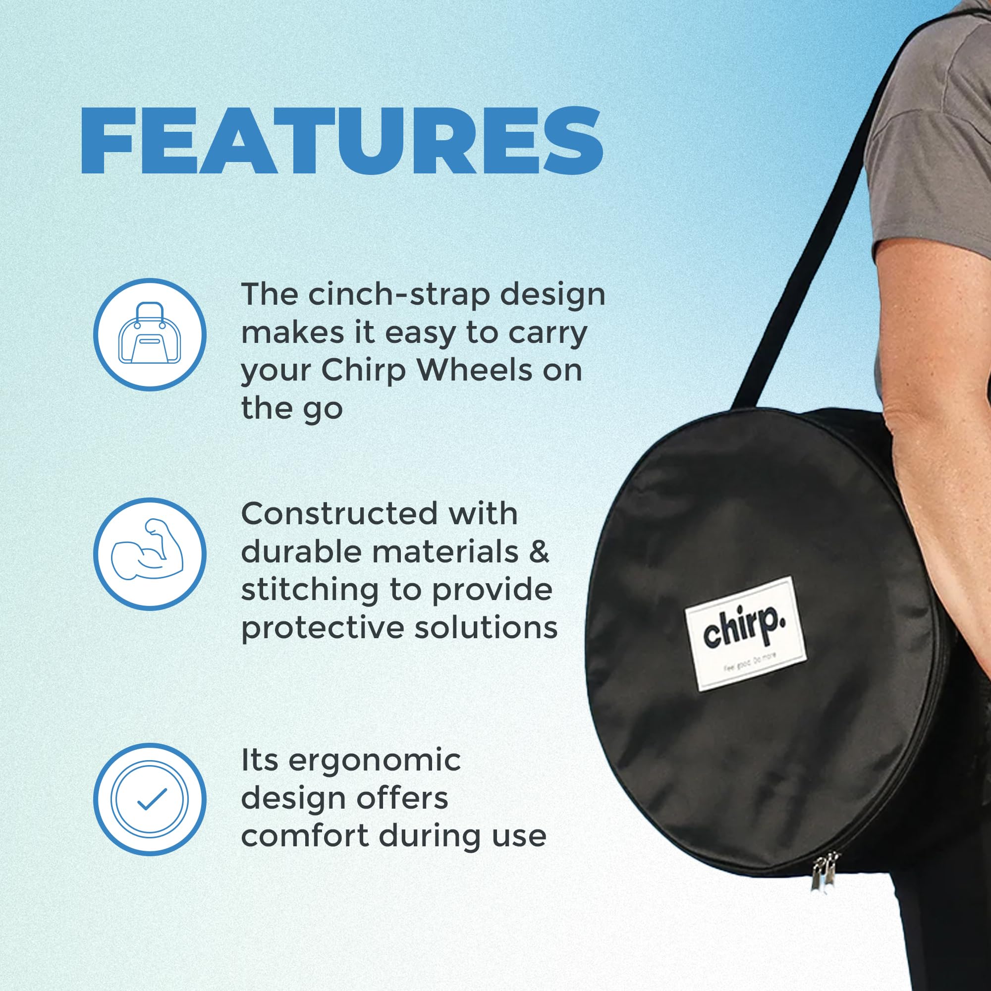 Chirp Wheel Carrying Case - Portable Travel Storage for Back Pain Relief & Yoga Stretching - Fits Yoga Accessories and Foam Rollers (Wheels Not Included) - Perfect for Gym, Travel, and Home Use