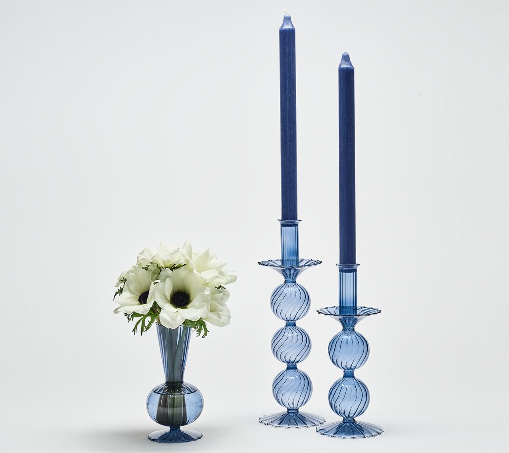 Bella Short Glass Candle Holders in Cadet Blue - Set of 2 Elegant Tea Light Candle Holders with Gift Box - Perfect for Wedding Centerpieces, Table Decor & Romantic Ambiance