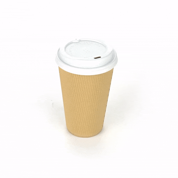 16 oz Kraft Paper Coffee Cups with White Lids - Eco-Friendly Ripple Wall Design (3.5
