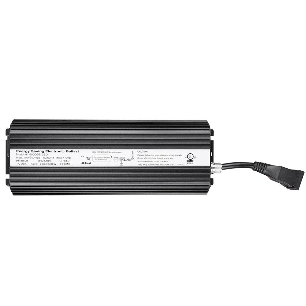 600W Digital Dimmable Ballast for MH/HPS Grow Lights - Compatible with Hydroponic Indoor Plant Growing Systems - Perfect for Greenhouse, Grow Tent & Horticulture Lighting