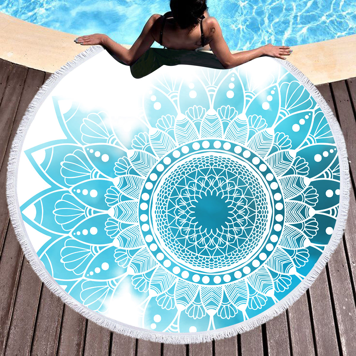 Bohemian Blues Round Beach Towel - Soft, Absorbent & Stylish for Pool, Beach, Picnics & Outdoor Adventures