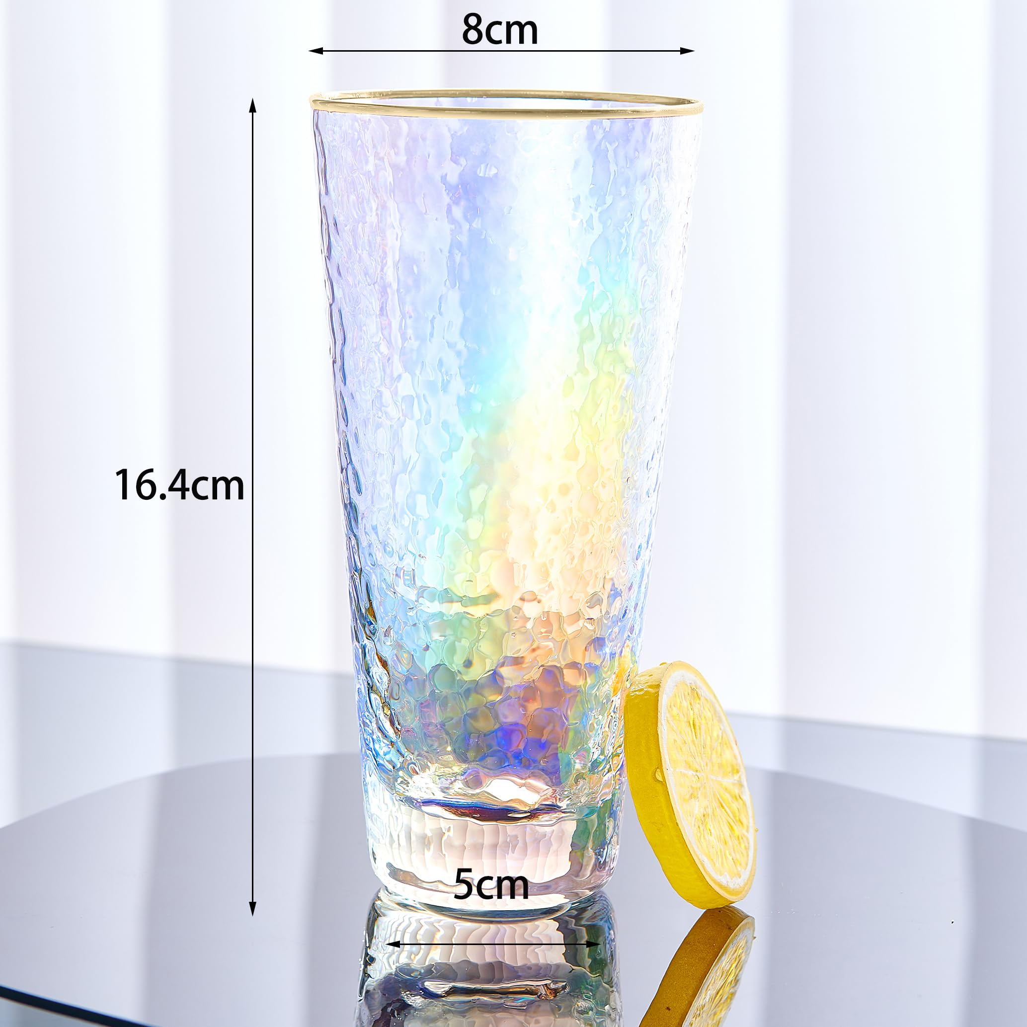 Premium Hammered Textured Gold Rim Water Glasses - Set of 6 Highball Drinking Glasses for Juice, Beer, Wine & Cocktails - Elegant Glassware for Dining, Entertaining & Home Bar Use