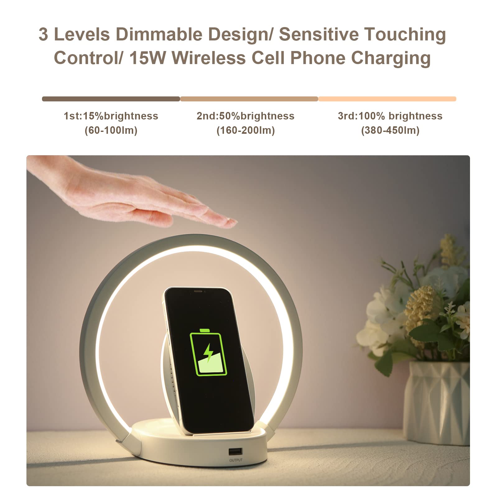 Wireless Charging LED Desk Lamp with 3-Level Dimmable Brightness & Adjustable Light Angle - Touch Control Bedside Reading Light for Office, Home, Study Room | Perfect for Night Reading, Working & Phone Charging
