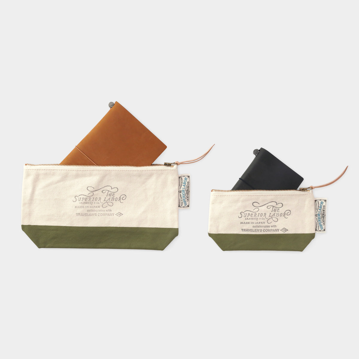 TRAVELER'S COMPANY x The Superior Labor Engineer Pouch - Medium Size Olive for Travel & Work Organization | Perfect for Tech Accessories, Stationery & EDC Essentials