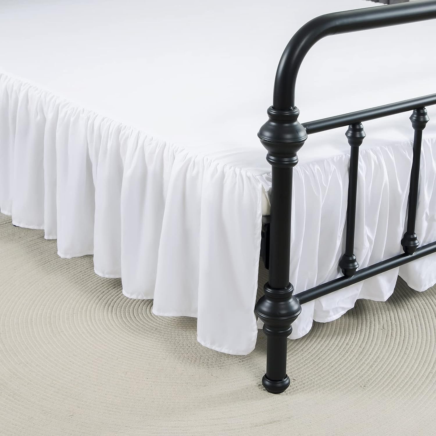 Full Size Ruffled Bed Skirt with Split Corners - 22 Inch Drop Dust Ruffle Platform Bed Skirt in White | Perfect for Guest Rooms, Master Bedrooms & Hotel Styling