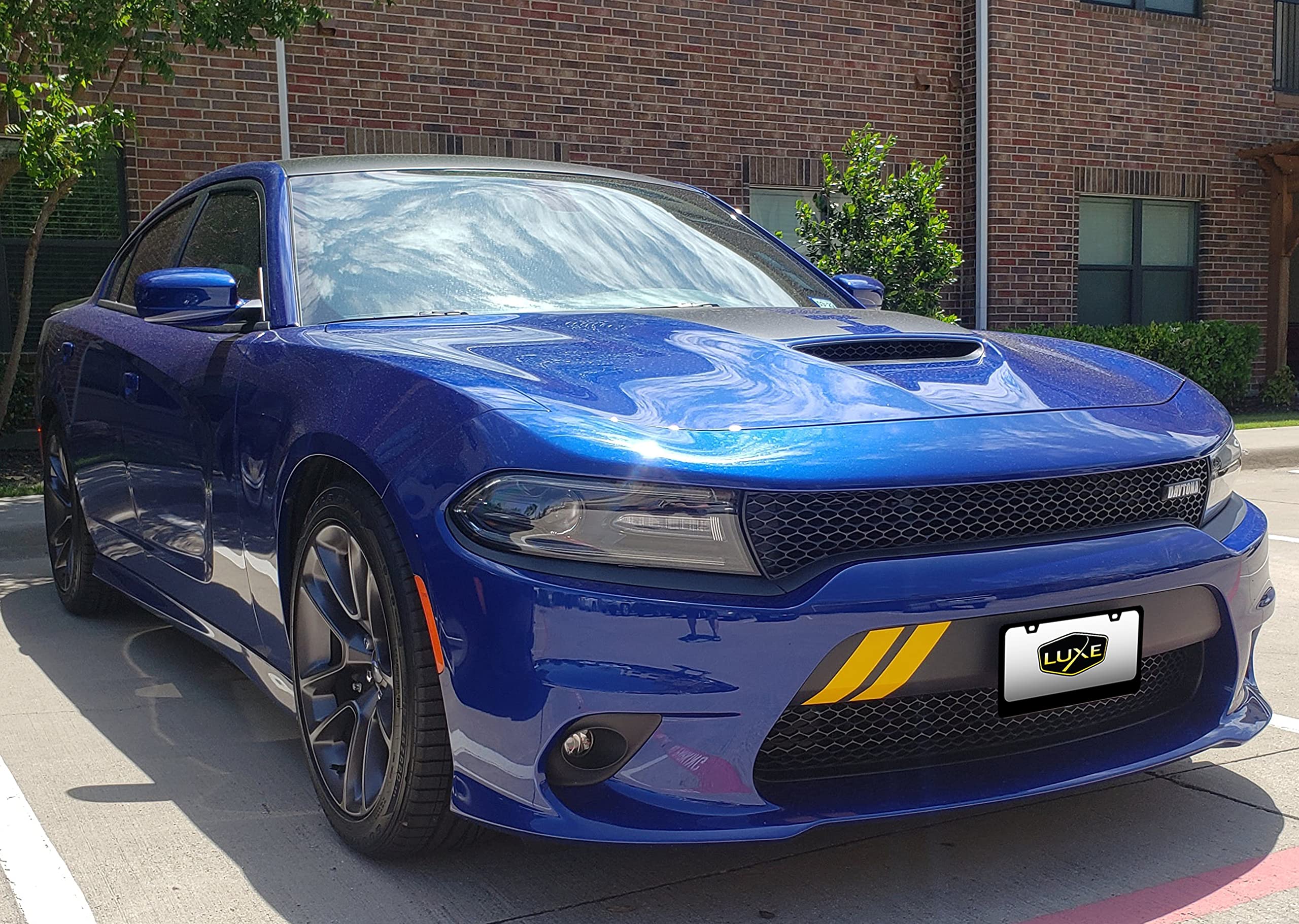 Luxe Auto Concepts Charger Front Bumper Reflective Yellow Hash Stripes - High Visibility Decorative Racing Stripes for Dodge Charger Customization & Car Shows