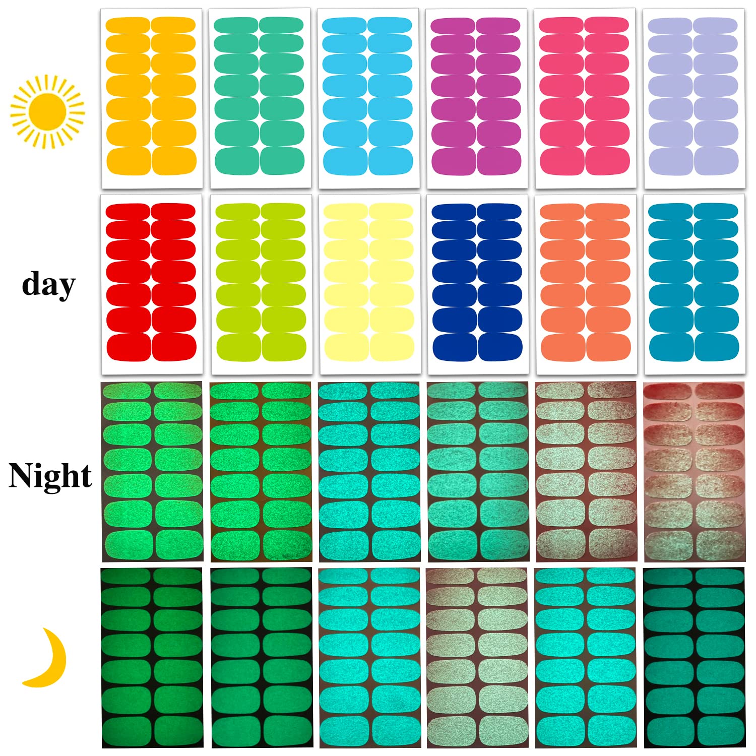 12 Sheets Glow in The Dark Nail Polish Strips - Self-Adhesive Gel Nail Stickers with Nail File, Full Nail Wraps for Women, Perfect for Parties, Night Events & Nail Art Designs