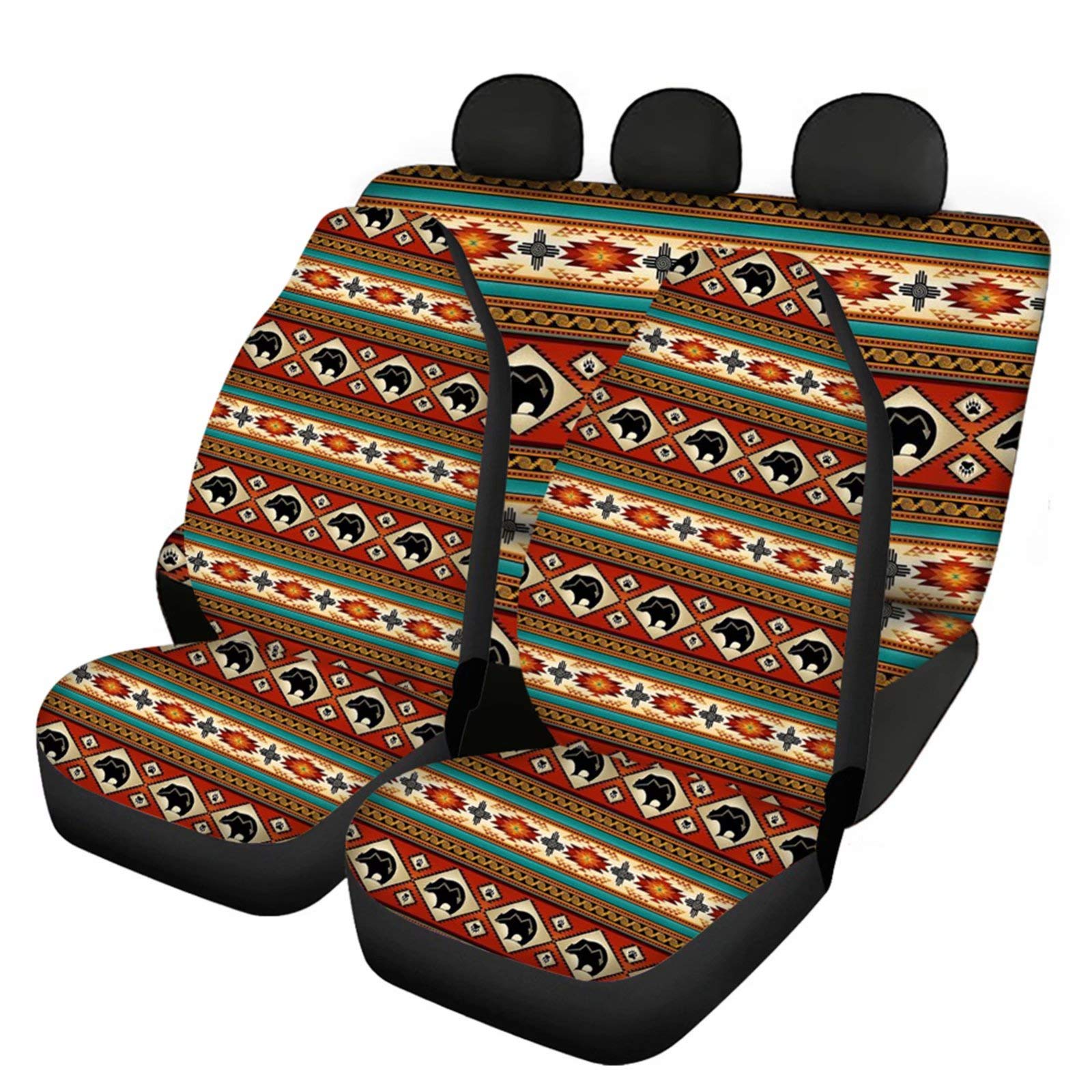 Universal Bear Print Car Seat Covers Full Set - Soft Comfortable Front Seat & Split Bench Covers for Most Vehicles | Durable Auto Interior Protection for SUVs, Trucks & Family Cars | Perfect for Road Trips, Camping & Daily Commute