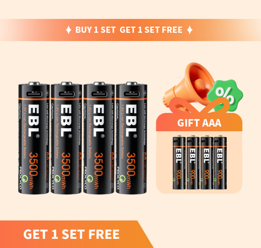 EBL USB Rechargeable AA AAA Lithium Ion Batteries - 2 Pack with Fast Charging | Perfect for Cameras, Toys, Flashlights & Smart Home Devices