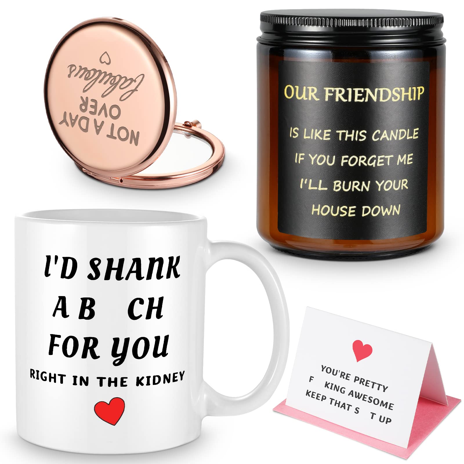 Best Friendship Gifts for Women - Funny BFF Gift Set with White Coffee Mug, Lavender Scented Candle & Mirror - Perfect Birthday Present for Best Friends, Her & Female Friends - Great for Coffee Lovers, Relaxation & Home Decor
