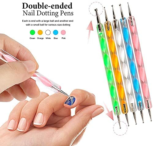 INENCE 48PCS Nail Art Kit with Glitter Stones, 100 Fake Nails, 10 Nail Tapes, 15 Nail Brushes & 5 Dotting Pens - Professional DIY Manicure Set for Home Salon, Party & Gift Giving