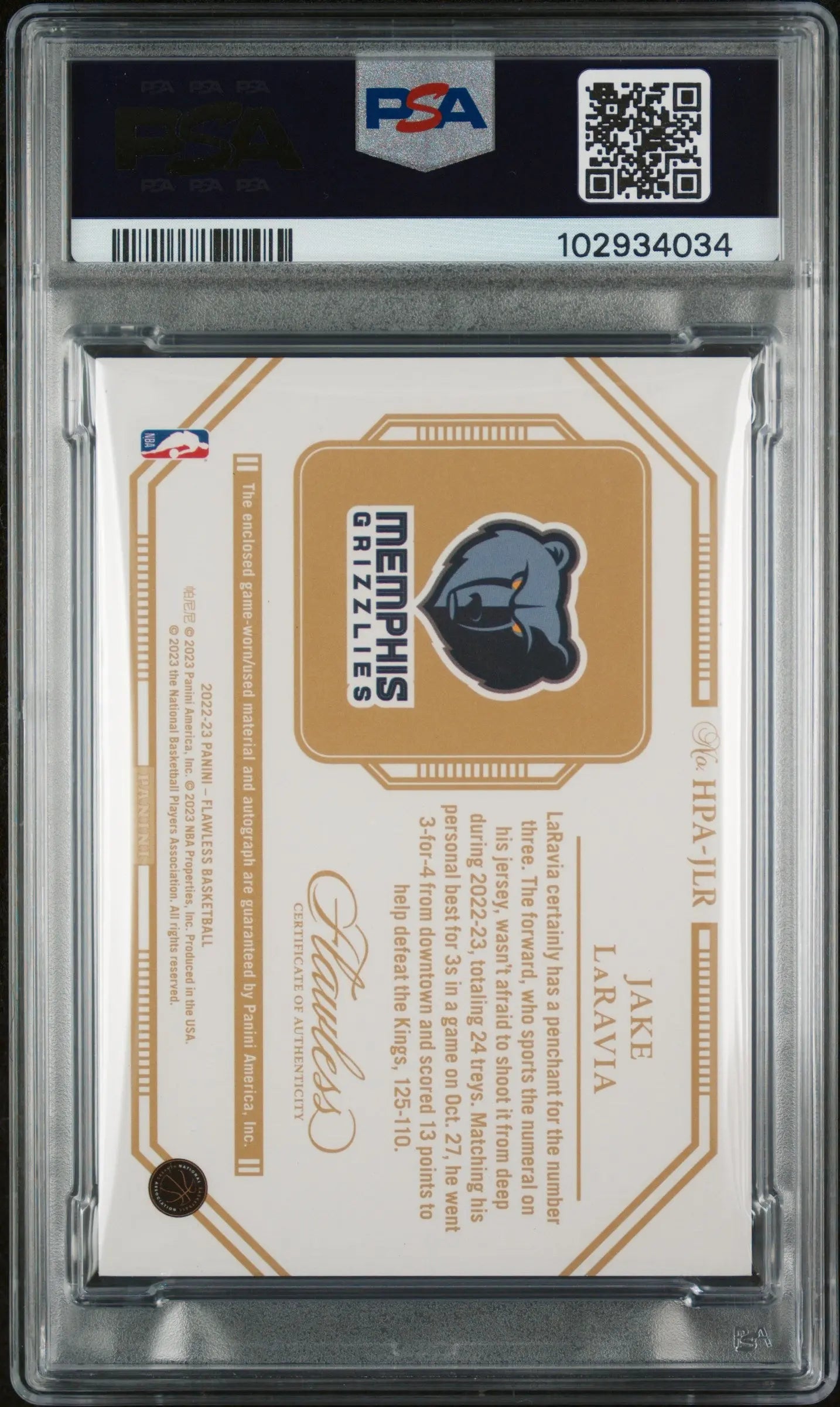 2022 Panini Flawless Horizontal Patch Rookie Autographs Jake Laravia PSA 10 /25 - Rare Basketball Trading Card for Collectors & Investors - Perfect for Display, Trading, and Portfolio Diversification